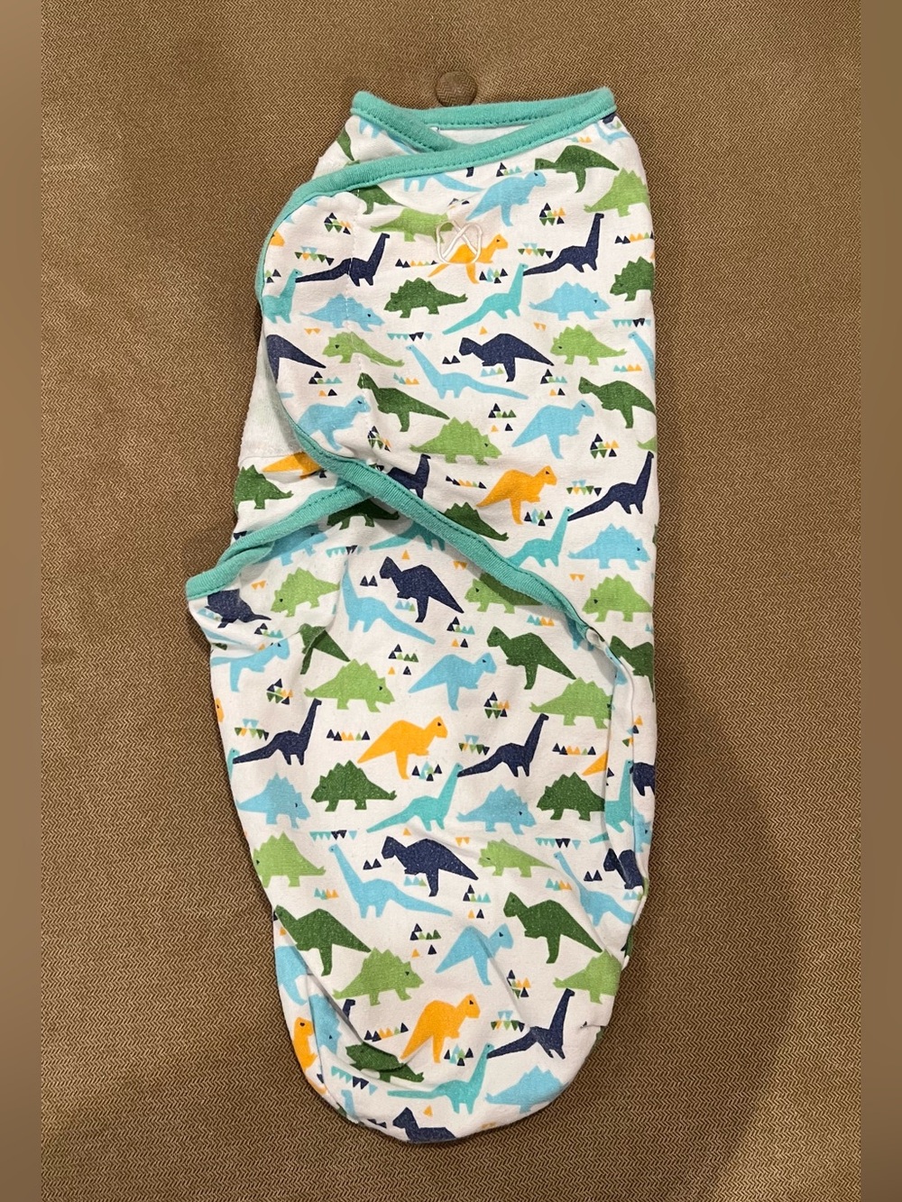 SwaddleMe White Swaddle with Green Blue Navy and Yellow Dinosaur Print